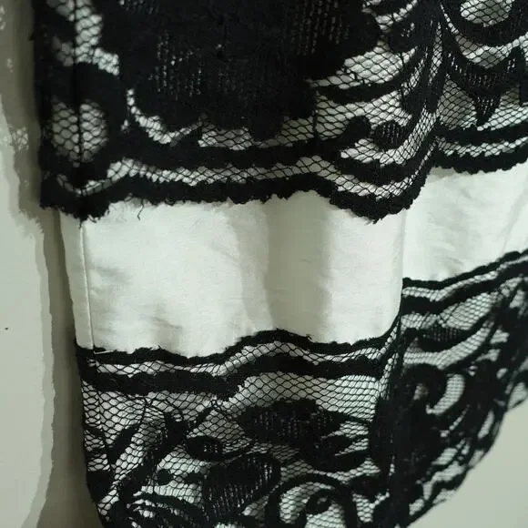 The limited Womens Sheath Dress Floral Lace Sleeveless Black White Size 10 - Picture 3 of 10